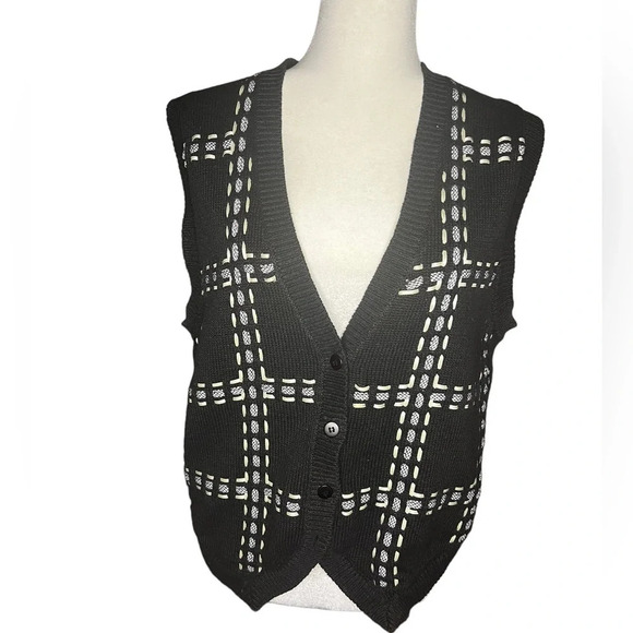 Vintage Ribbon Threaded Sweater Vest Cotton Large - Picture 1 of 4